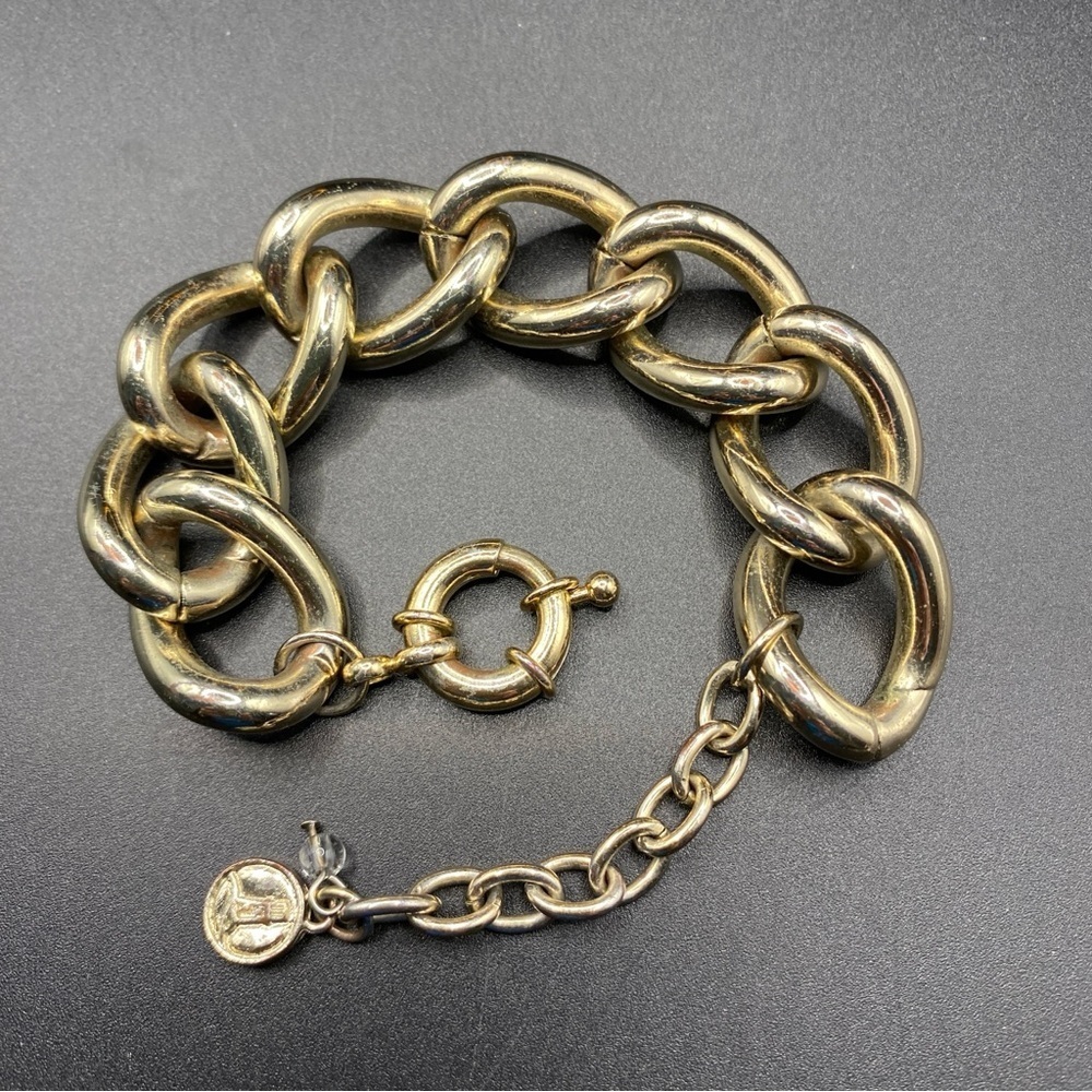 Gold Tone Chunky Chain Link Bracelet 7" With Extender